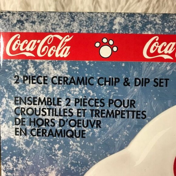 Coca-Cola Vintage 2 Piece Ceramic Chip & Dip Polar Bear Paw Anchor Hocking Set - Picture 10 of 13